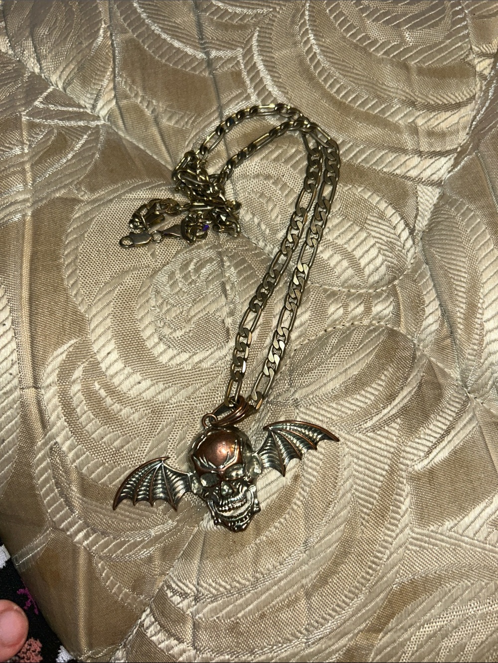 Gold Tone Skull Wing Pendant Necklace - Unbranded